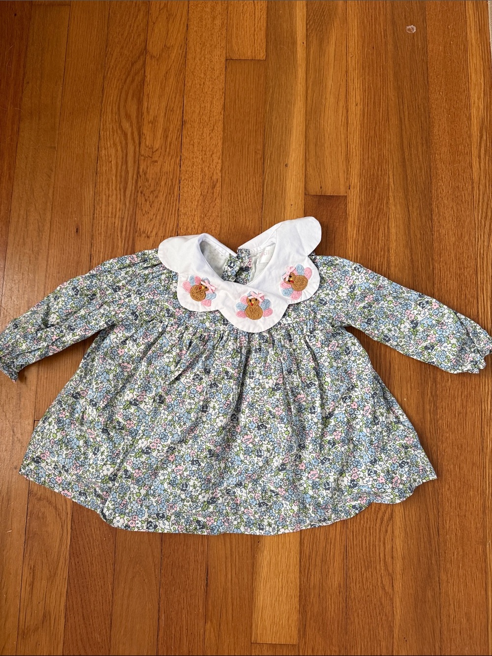 Cecil and Lou Floral Long-Sleeve Kids Dress with White Peter Pan Collar